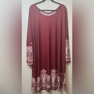 NWOT Flirty Pink Paisley Print Maroon Silhouette Midi Dress 3X